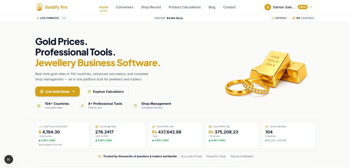 Goldify Pro application screenshot from Salman’s portfolio